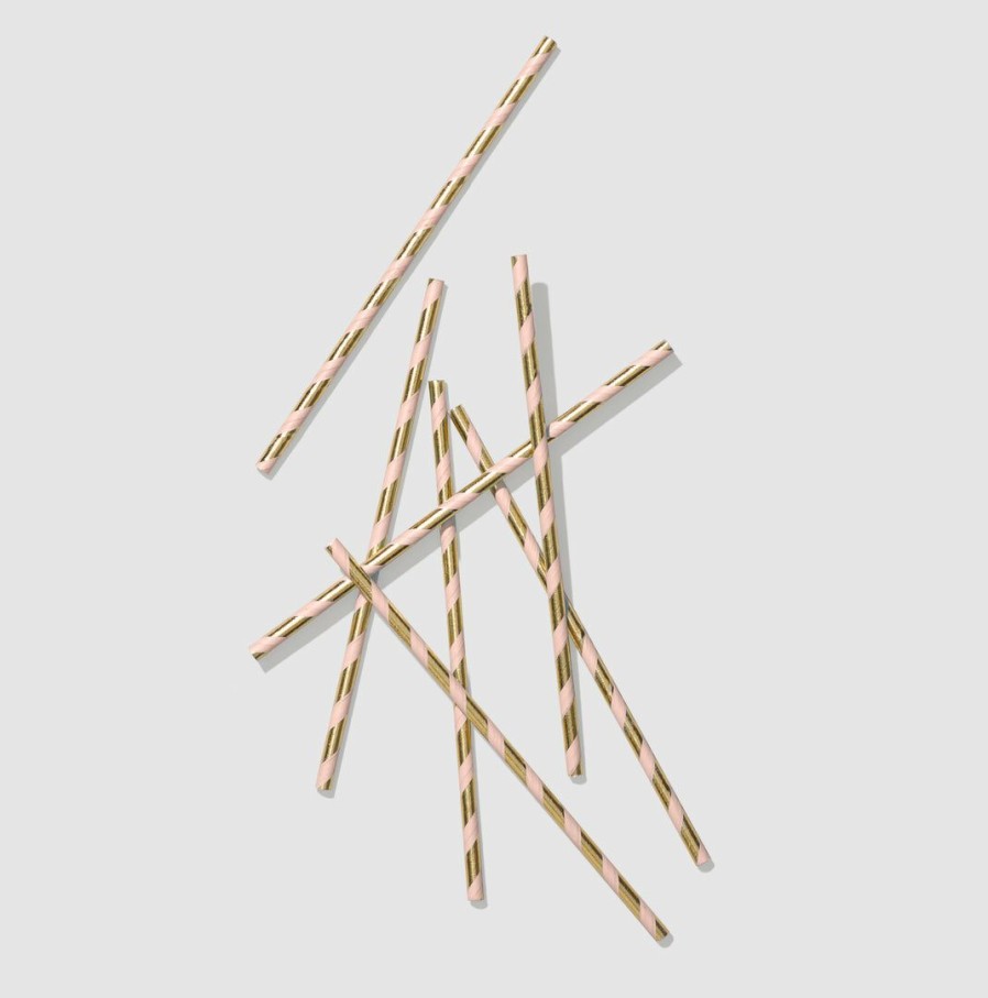 * Coterie Pink And Gold Paper Straws (25 Per Pack) Tabletop Tabletop