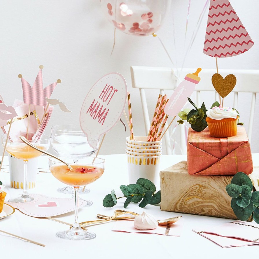 * Coterie Pink And Gold Paper Straws (25 Per Pack) Tabletop Tabletop