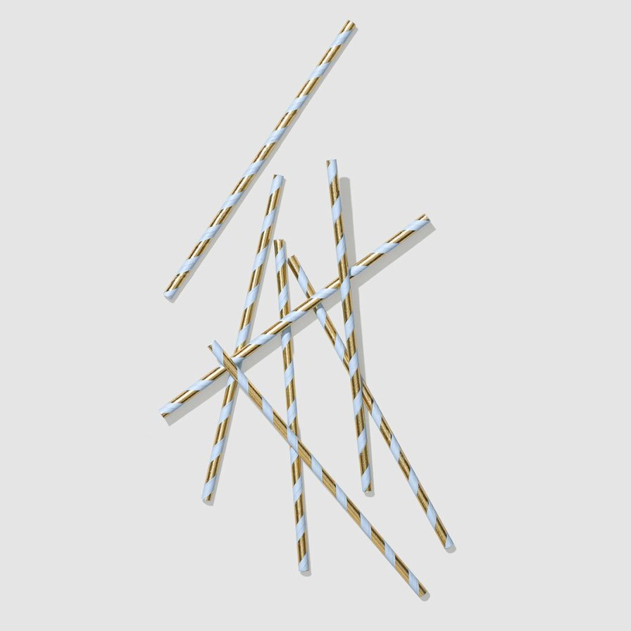 * Coterie Blue And Gold Paper Straws (25 Per Pack) Tabletop