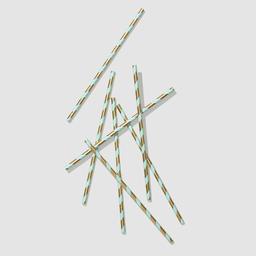 * Coterie Tabletop Mint And Gold Paper Straws (25 Per Pack) Tabletop