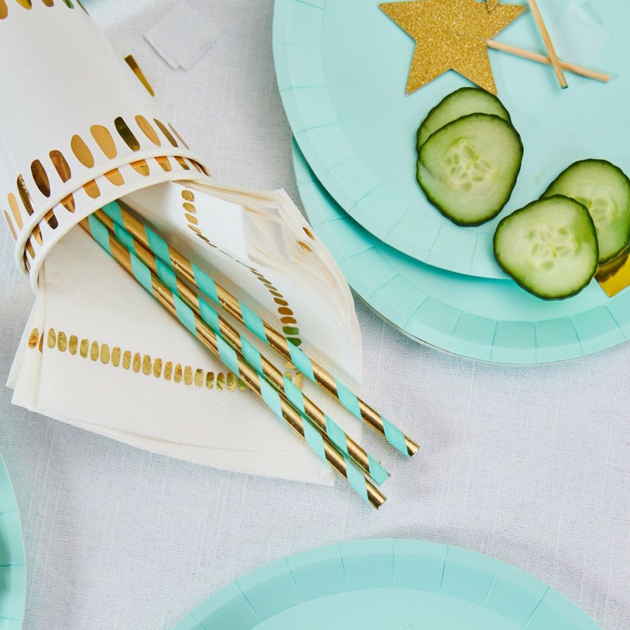 * Coterie Tabletop Mint And Gold Paper Straws (25 Per Pack) Tabletop