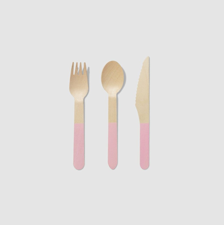 * Coterie Best Sellers Pale Pink Wooden Cutlery Set (30 Per Pack) Tabletop